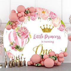 Lofaris Pink Floral 1st Happy Birthday Round Backdrop for Girl
