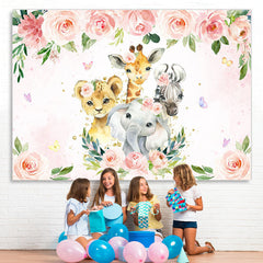 Lofaris Pink Floral and Animals Cartoon Backdrop for Kids