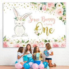Lofaris Pink Floral And Bunny 1st Birthday Backdrop For Girl