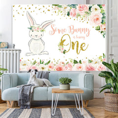 Lofaris Pink Floral And Bunny 1st Birthday Backdrop For Girl