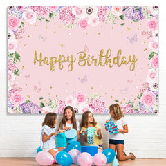 Lofaris Pink Floral And Butterfly Birthday Backdrop For Girl