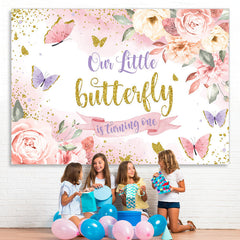 Lofaris Pink Floral And Butterful Glitter 1st Birthday Backdrop