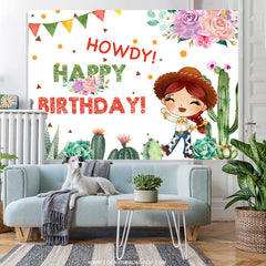 Lofaris Pink Floral And Cactus Howdy Birthday Backdrop For Cowgirl