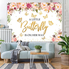 Lofaris Pink Floral and Golden Butterfly Baby Shower Backdrop
