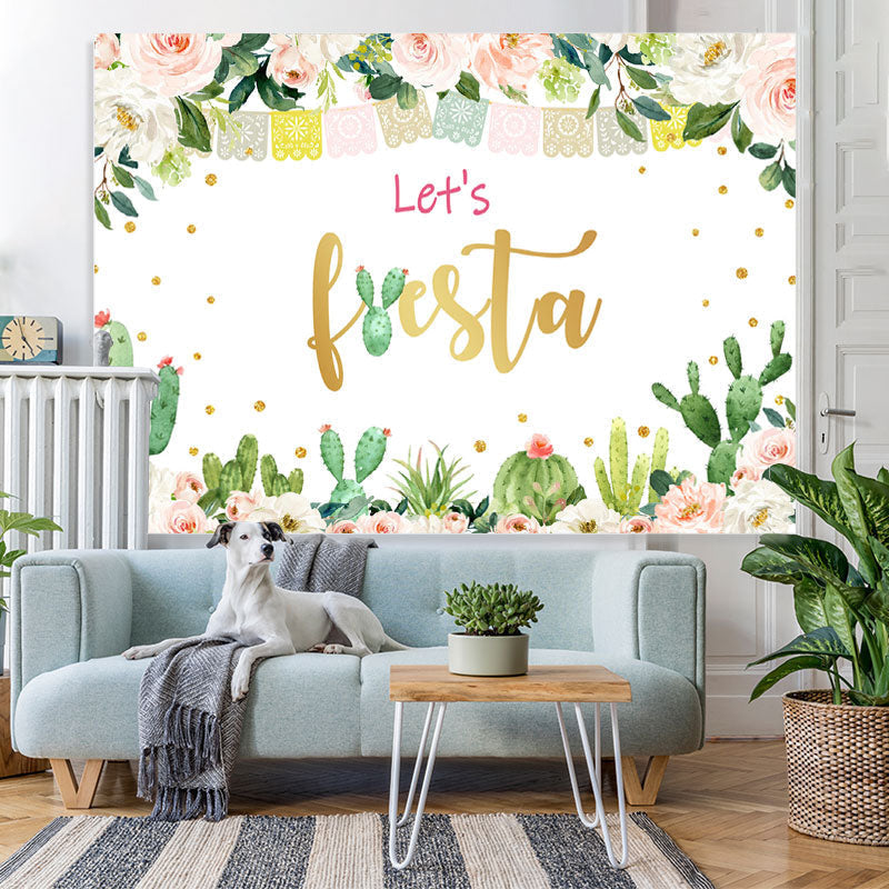 Lofaris Pink Floral And Green Cactus Girls Birthday Backdrop