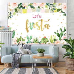 Lofaris Pink Floral And Green Cactus Girls Birthday Backdrop