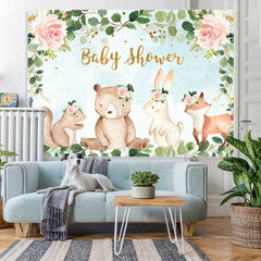 Lofaris Pink Floral And Green Leave Animal Baby Shower Backdrop