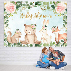 Lofaris Pink Floral And Green Leave Animal Baby Shower Backdrop