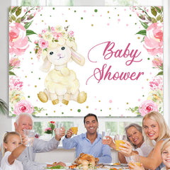 Lofaris Pink Floral And Little Alpaca Baby Shower Backdrop