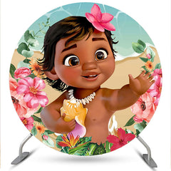 Lofaris Pink Floral And Little Girl Round Baby Shower Backdrop