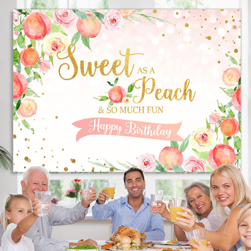 Lofaris Pink Floral And Peach Happy Birthday Backdrop For Kids