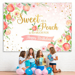 Lofaris Pink Floral And Peach Happy Birthday Backdrop For Kids