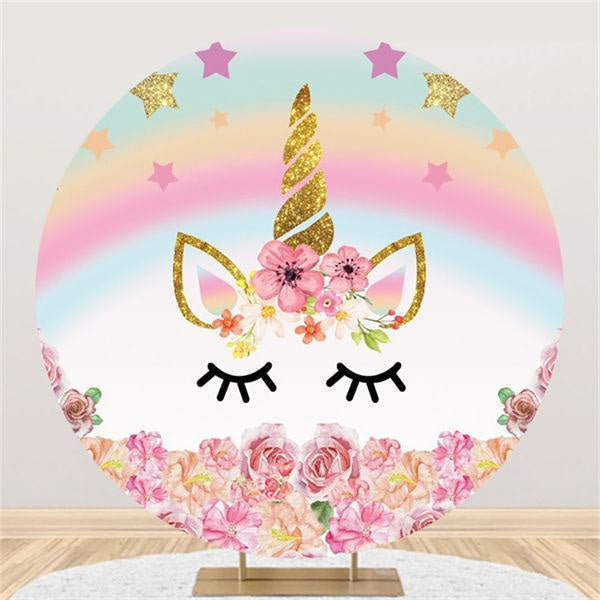 Lofaris Pink Floral And Unicorn Round Baby Shower Backdrop
