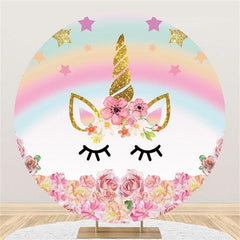 Lofaris Pink Floral And Unicorn Round Baby Shower Backdrop