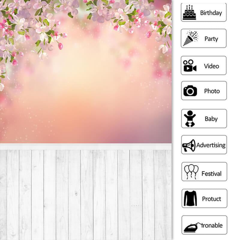 Lofaris Pink Floral And White Wood Birthday Backdrop For Girl
