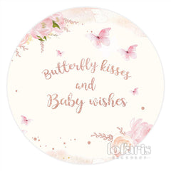 Lofaris Pink Floral Butterfly Baby Shower Round Backdrop For Girl