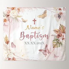 Lofaris Baby Girl Pink Floral Butterfly Baptism Decoration Backdrop