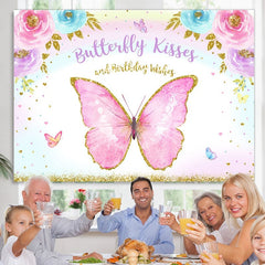 Lofaris Pink Floral Butterfly Happy Birthday Party Backdrop