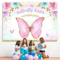 Lofaris Pink Floral Butterfly Happy Birthday Party Backdrop