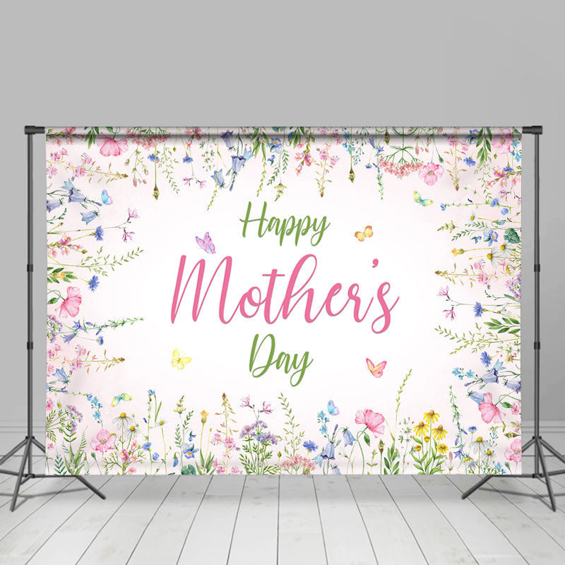 Lofaris Pink Floral Butterfly Themed Happy Mothers Day Backdrop