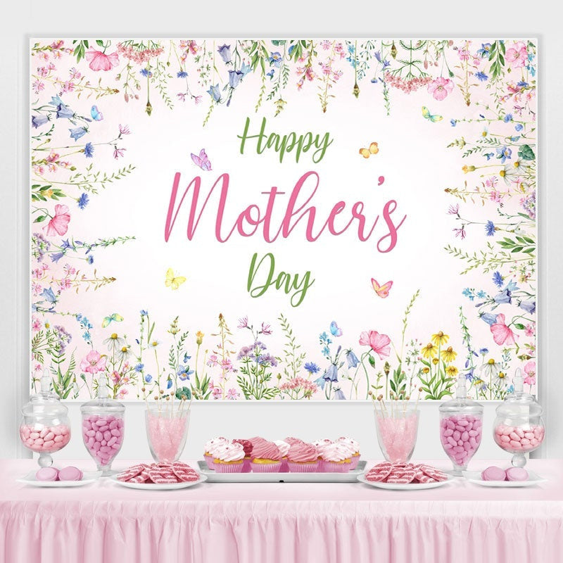 Lofaris Pink Floral Butterfly Themed Happy Mothers Day Backdrop