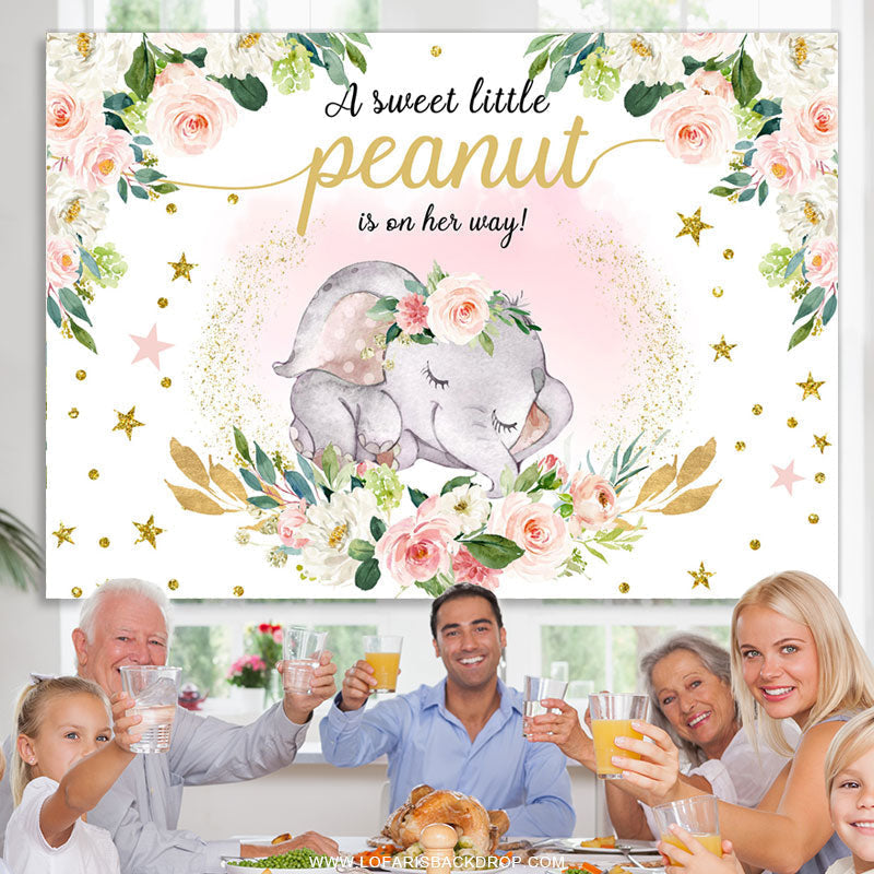 Lofaris Pink Floral Elephant On Her Way Baby Shower Backdrop