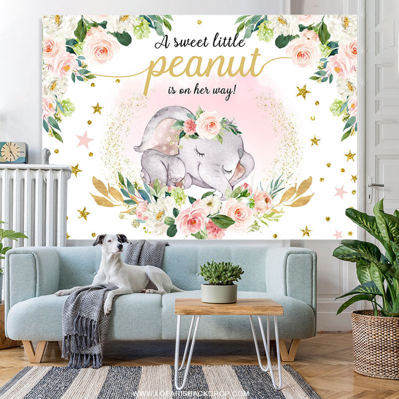 Lofaris Pink Floral Elephant On Her Way Baby Shower Backdrop