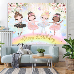 Lofaris Pink Floral Glitter Dance Girl Happy Birthday Backdrop