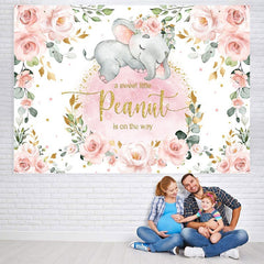 Lofaris Pink Floral Glitter Elephant Theme Baby Shower Backdrop