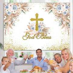 Lofaris Pink Floral God Bless Boho Baby Shower Backdrop