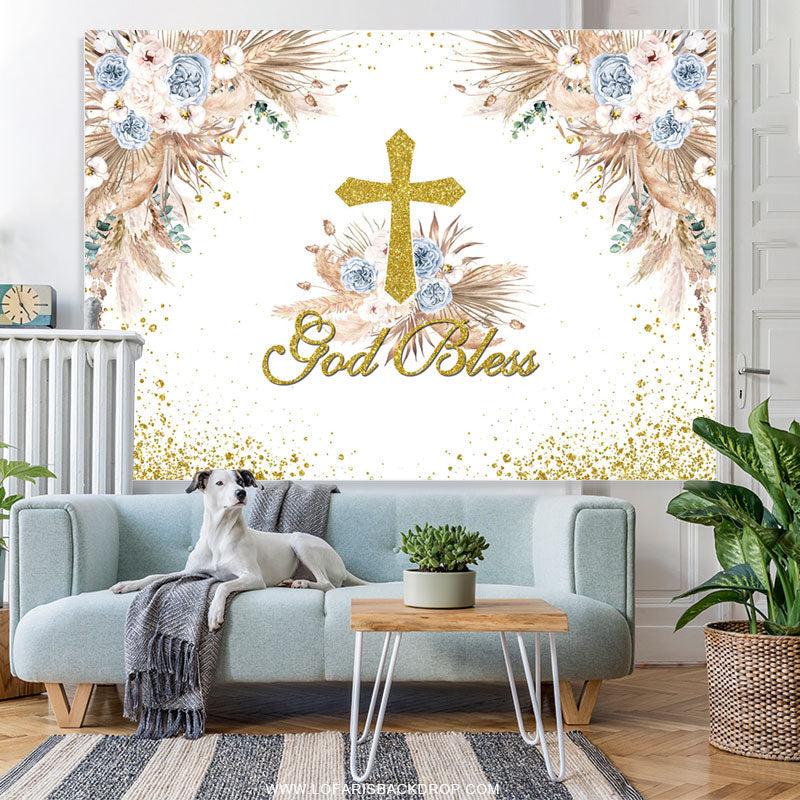 Lofaris Pink Floral God Bless Boho Baby Shower Backdrop
