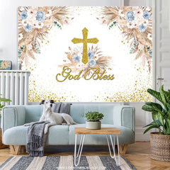 Lofaris Pink Floral God Bless Boho Baby Shower Backdrop