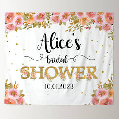 Lofaris Pink Floral Gold Glitter Bridal Shower Backdrop Banner