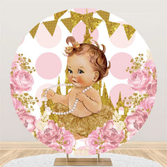 Lofaris Pink Floral Gold Glitter Castle Baby Shower Backdrop