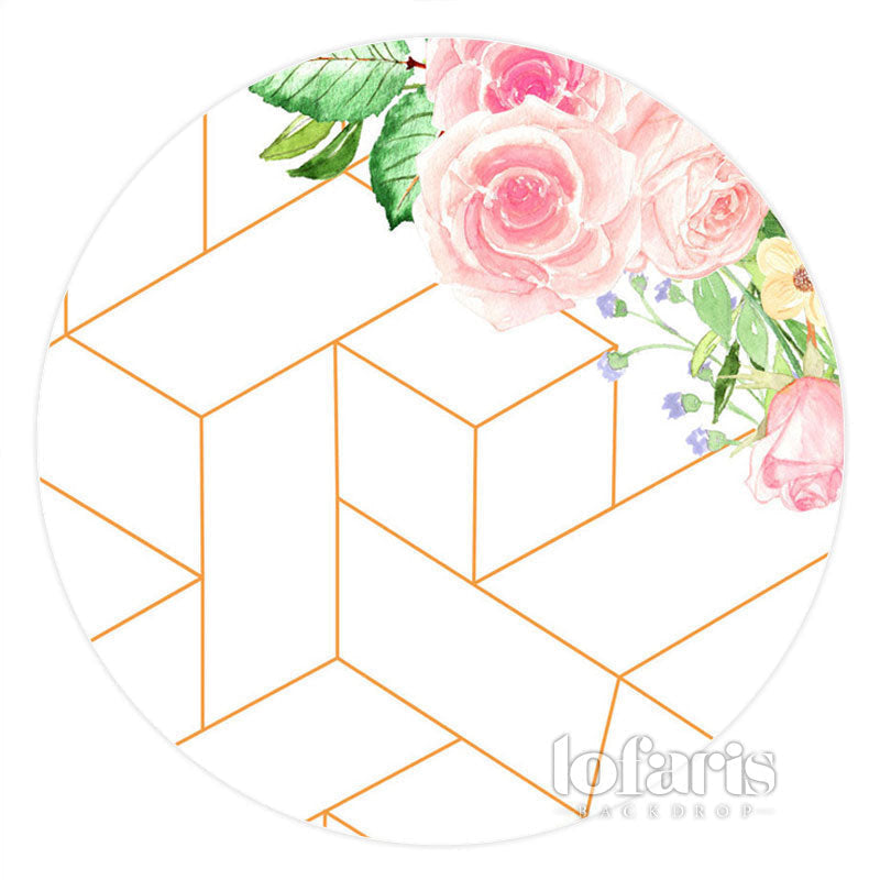 Lofaris Pink Floral Grace Simple Circle Birthday Backdrop