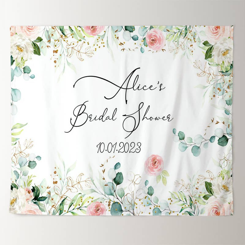 Lofaris Pink Floral Green Leaf Boho Theme Bridal Shower Backdrop