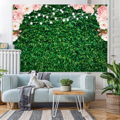 Lofaris Pink Floral Green Leaves Glitter Party Backdrop for Photo