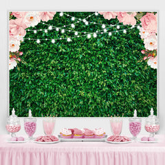 Lofaris Pink Floral Green Leaves Glitter Party Backdrop for Photo