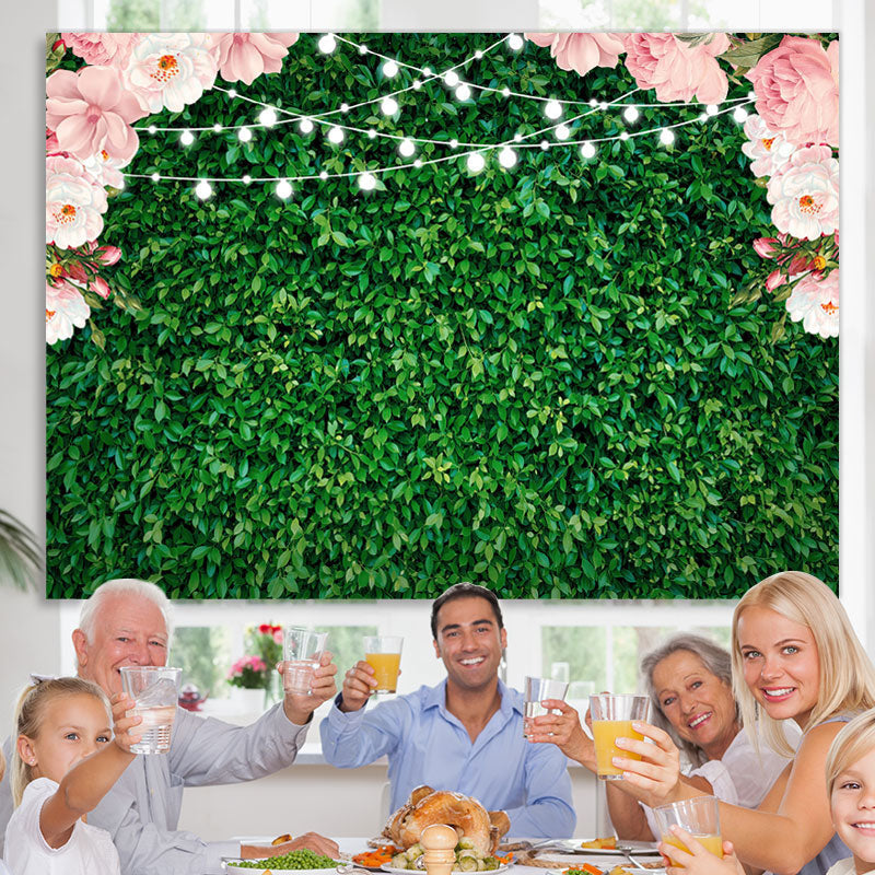 Lofaris Pink Floral Green Leaves Glitter Party Backdrop for Photo