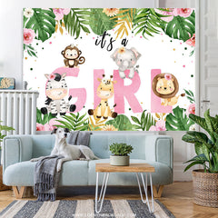 Lofaris Pink Floral Green Leaves Its A Girl Baby Shower Backdrop
