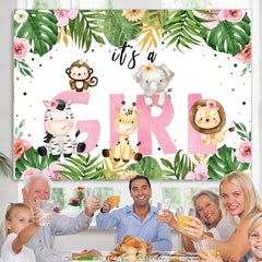 Lofaris Pink Floral Green Leaves Its A Girl Baby Shower Backdrop