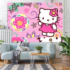 Lofaris Pink Floral Hello Kitty Theme Birthday Backdrop