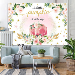 Lofaris Pink Floral Pumpkin Boho Theme Baby Shower Backdrop