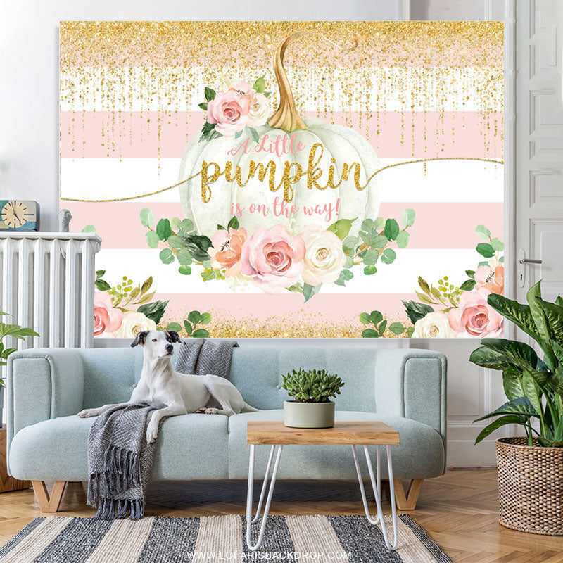 Lofaris Pink Floral Pumpkin Is On The Way Baby Shower Backdrop