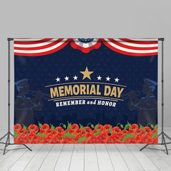 Lofaris Pink Floral Remember Honor Memorial Day Backdrop Banner