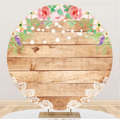 Lofaris Pink Floral Round Wood Backdrop For Happy Birthday