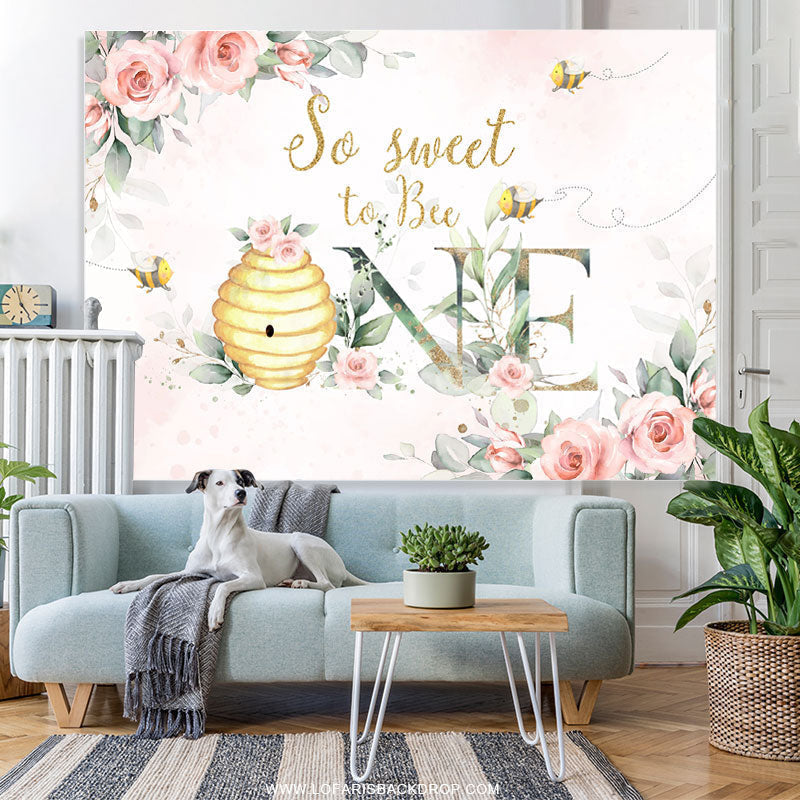 Lofaris Pink Floral So Sweet To Bee Happy 1st Birthday Backdrop