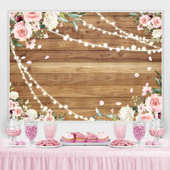 Lofaris Pink Floral With Yellow Wood Girls Baby Shower Backdrop