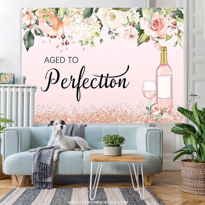 Lofaris Pink Flower Aged To Perfection Happy Birthday Backdrop