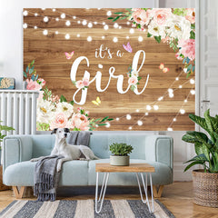 Lofaris Pink Flower and Flying Butterfly Baby Shower Backdrop